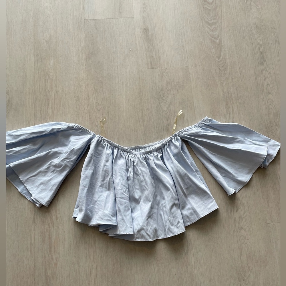Blue/White Striped Ruffle Crop Top - Picture 1 of 2